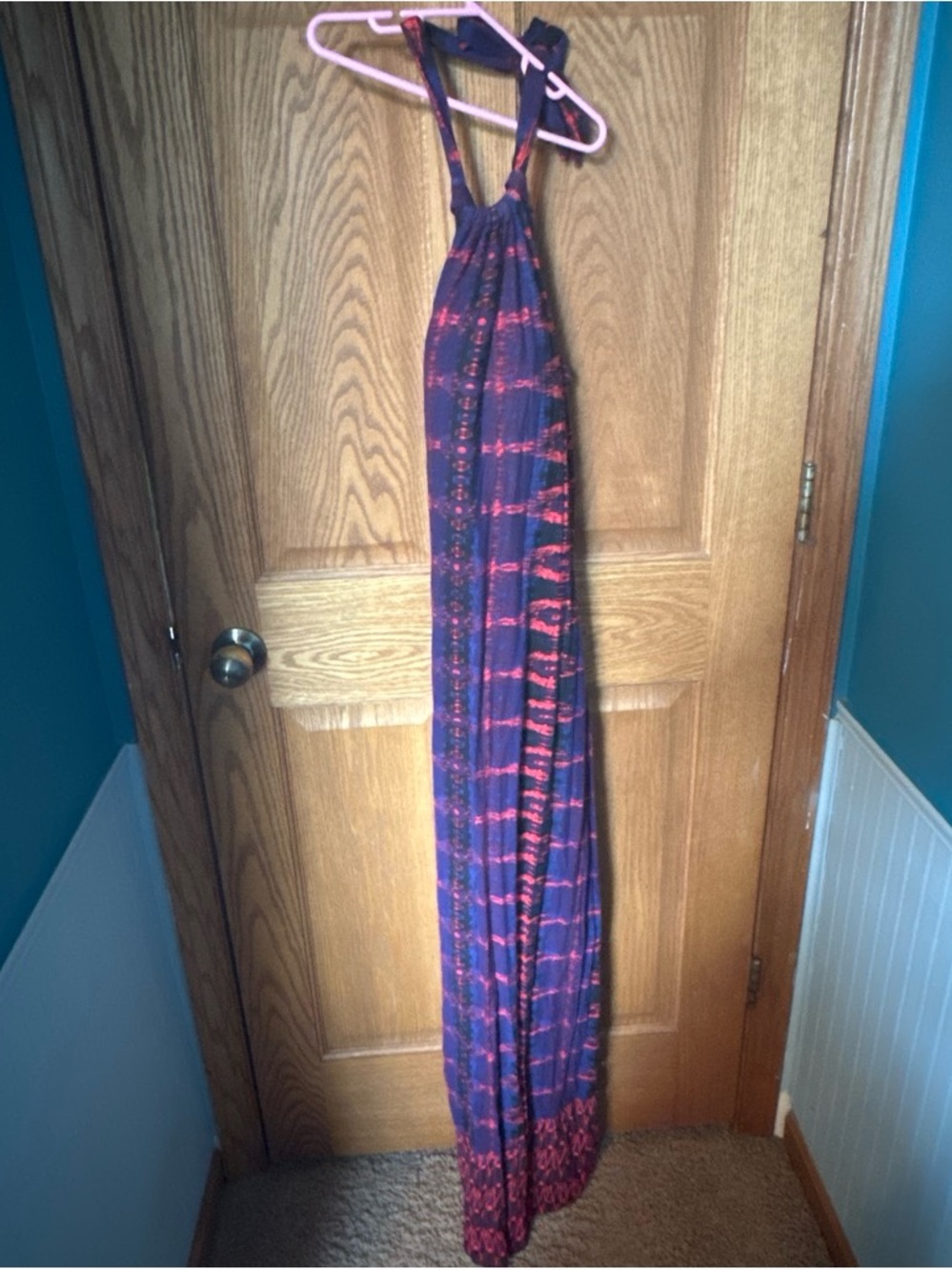 Athleta Purple & Red Patterned Halter Maxi Dress